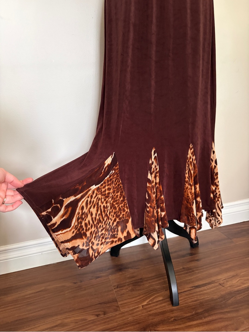 Vintage 90’s Brown Boho Fairy Leopard Print Maxi Skirt - Picture 2 of 8